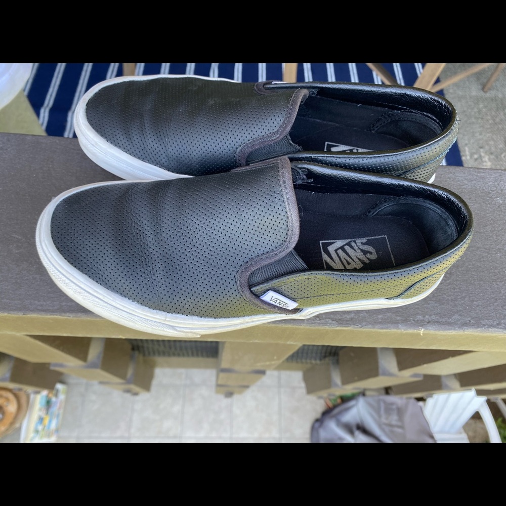 Black Leather slip ons